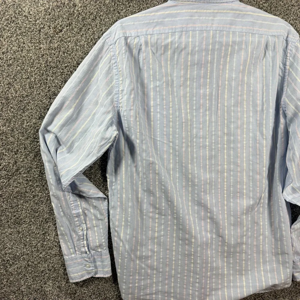 J.Crew Mens Large Blue White Striped Cotton Button Down Shirt Long Sleeve L